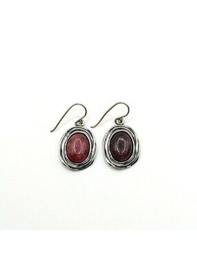Israel 925 Sterling Silver Pink & Brown Rhodonite Dangle Earrings